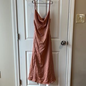 Pink Solid cowl neck slit midi dress